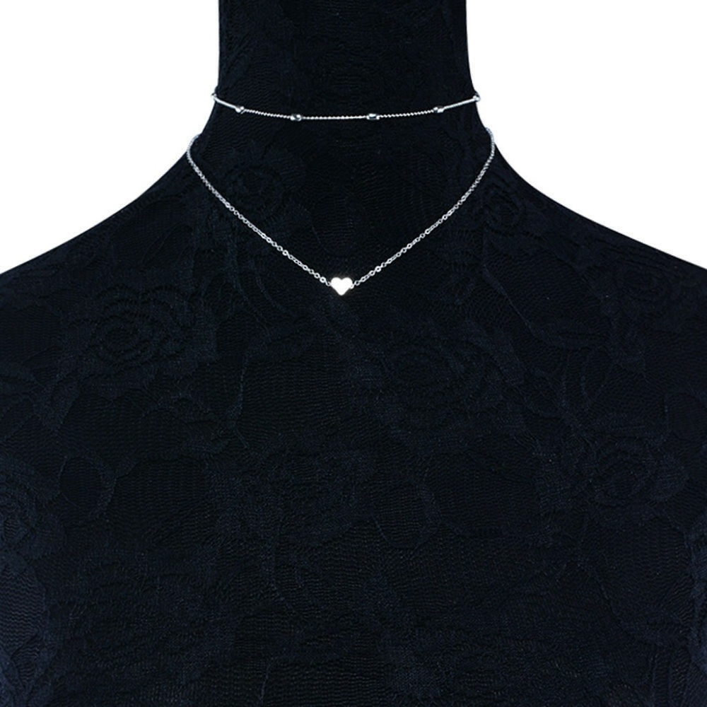 New Silver Double-Layer Heart Necklace - Picture 3 of 5